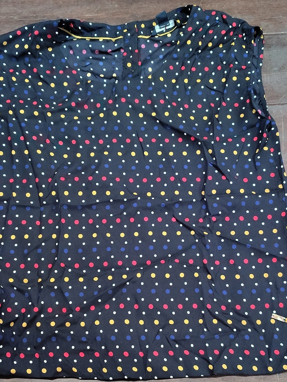 Tommy Hilfiger Black Polka Dot Blouse with Red Yellow Blue Dots
